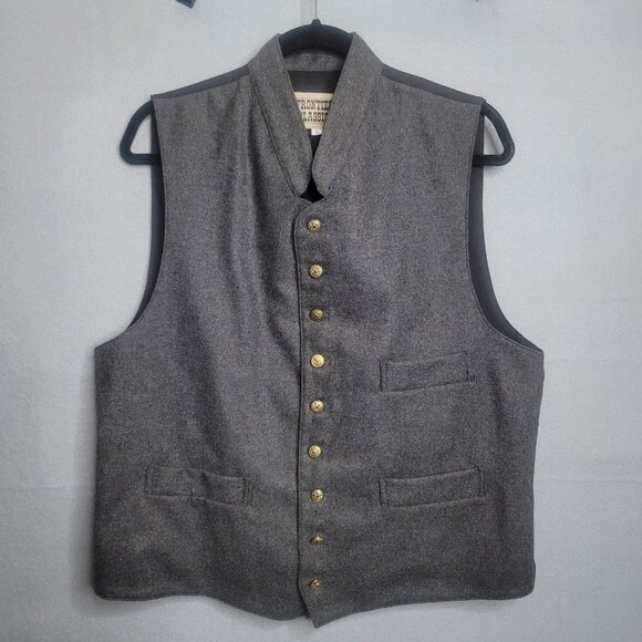 Frontier Classics Western Mens L Cowboy Vest Gray Wool Poly Lined - Picture 1 of 5